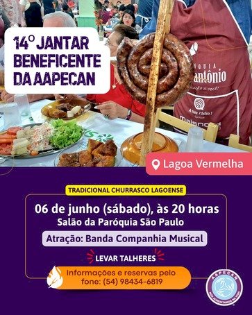 Aapecan promove 14ª edição do Jantar Beneficente em Lagoa Vermelha