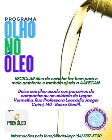 Aapecan Lagoa Vermelha desenvolve campanha de reciclagem de óleo de cozinha usado