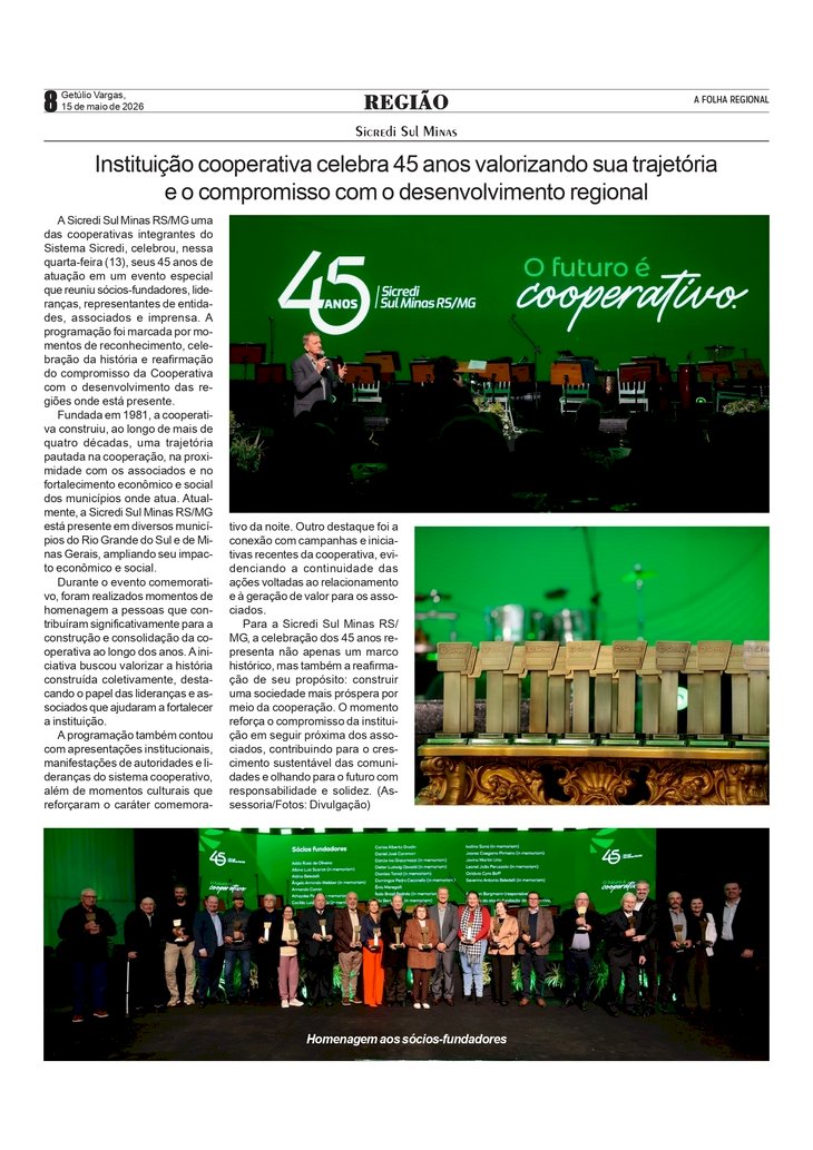 Sicredi Sul Minas celebra 45 anos valorizando sua trajetória e o compromisso com o desenvolvimento regional