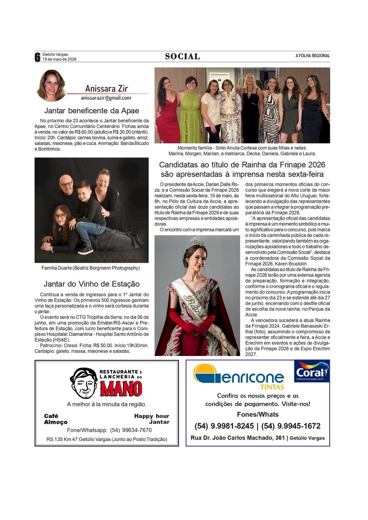 Social, por Anissara Zir. Edição 15/5/2026.