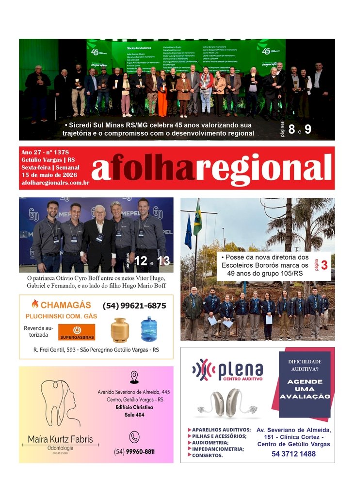 A FOLHA REGIONAL, Ano 27, nº 1.378. Getúlio Vargas RS, 15 de maio de 2026.