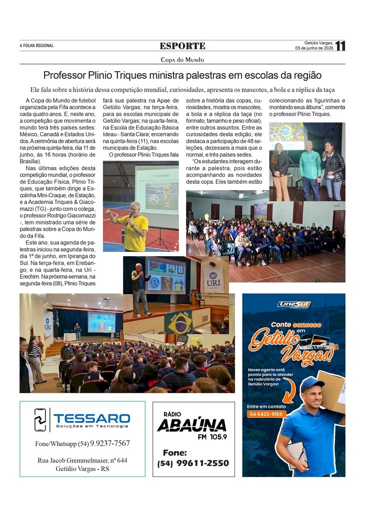 Professor Plinio Triques ministra palestras em escolas da região sobre a Copa do Mundo