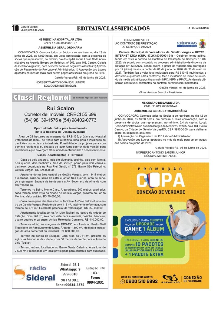 Publicidade Legal / Classificados Regional – Imóveis.