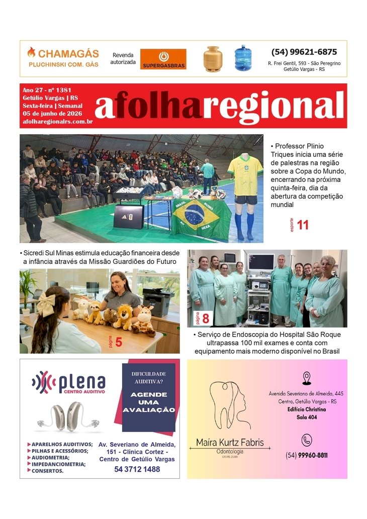 A FOLHA REGIONAL. Ano 27, nº 1.381. Getúlio Vargas RS, 05 de junho de 2026.