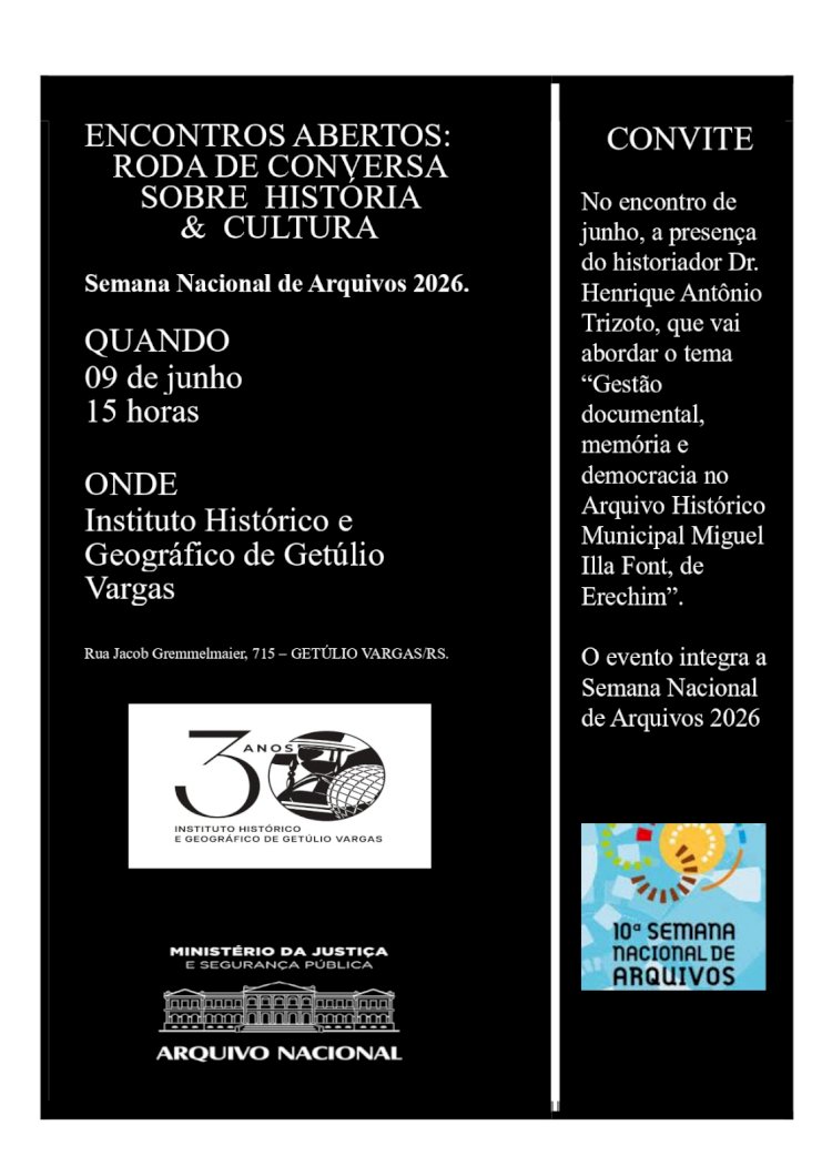 Instituto Histórico e Geográfico de Getúlio Vargas realiza encontro na 10ª Semana Nacional de Arquivos.