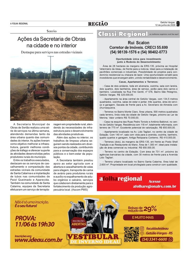 Ações da Secretaria de Obras de Sertão na cidade e no interior.