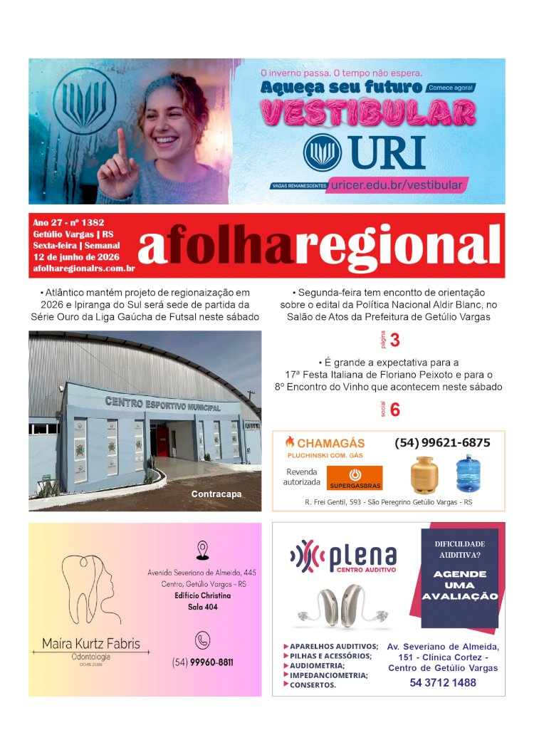 A FOLHA REGIONAL, Ano 27, nº 1.382. Getúlio Vargas RS, 12 de junho de 2026.
