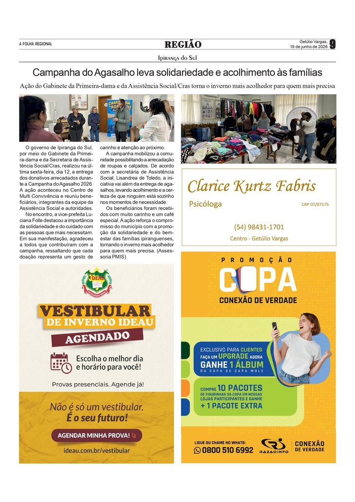 Campanha do Agasalho leva solidariedade e acolhimento às famílias em Ipiranga do Sul