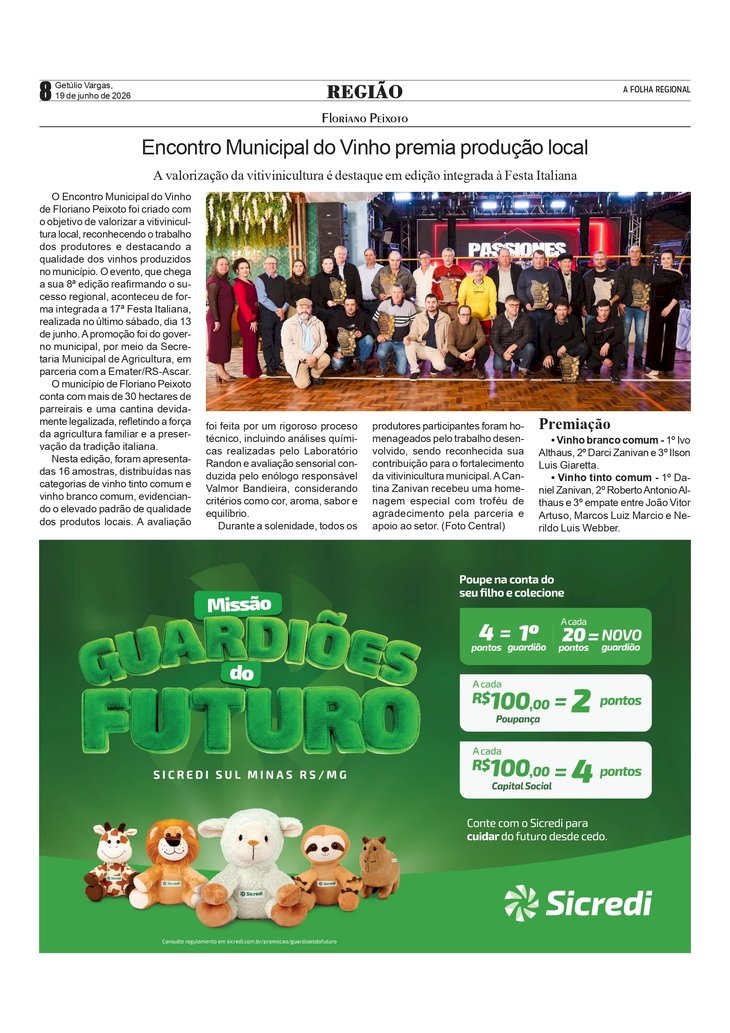 Encontro Municipal do Vinho de Floriano Peixoto premia produção local