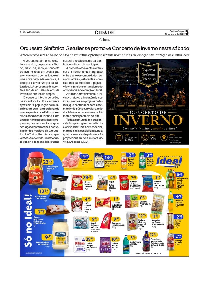 Orquestra Sinfônica Getuliense promove Concerto de Inverno neste sábado em Getúlio Vargas