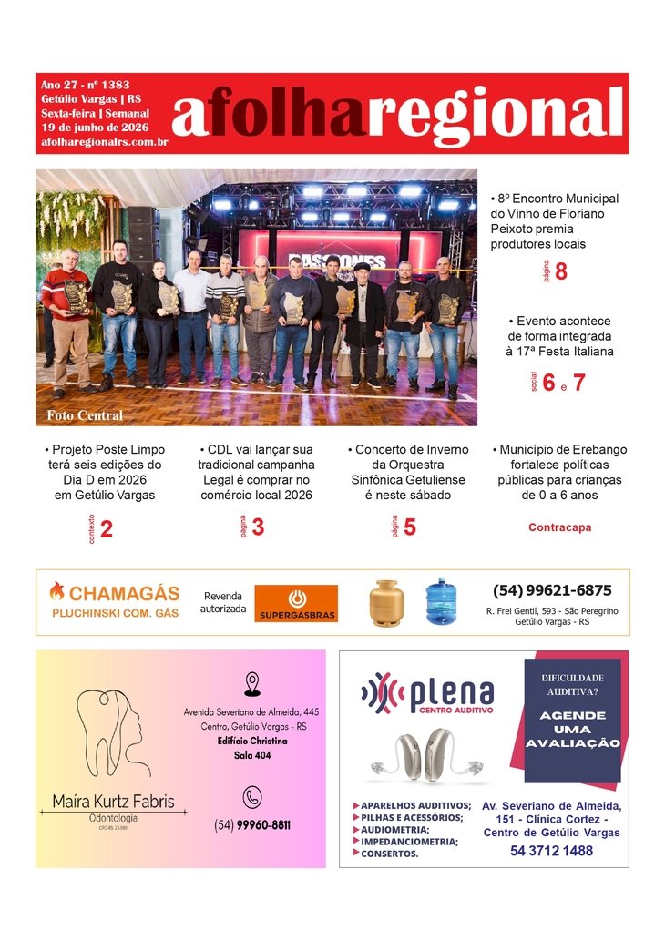 A FOLHA REGIONAL, Ano 27, nº 1.383. Getúlio Vargas RS, 19 de junho de 2026.