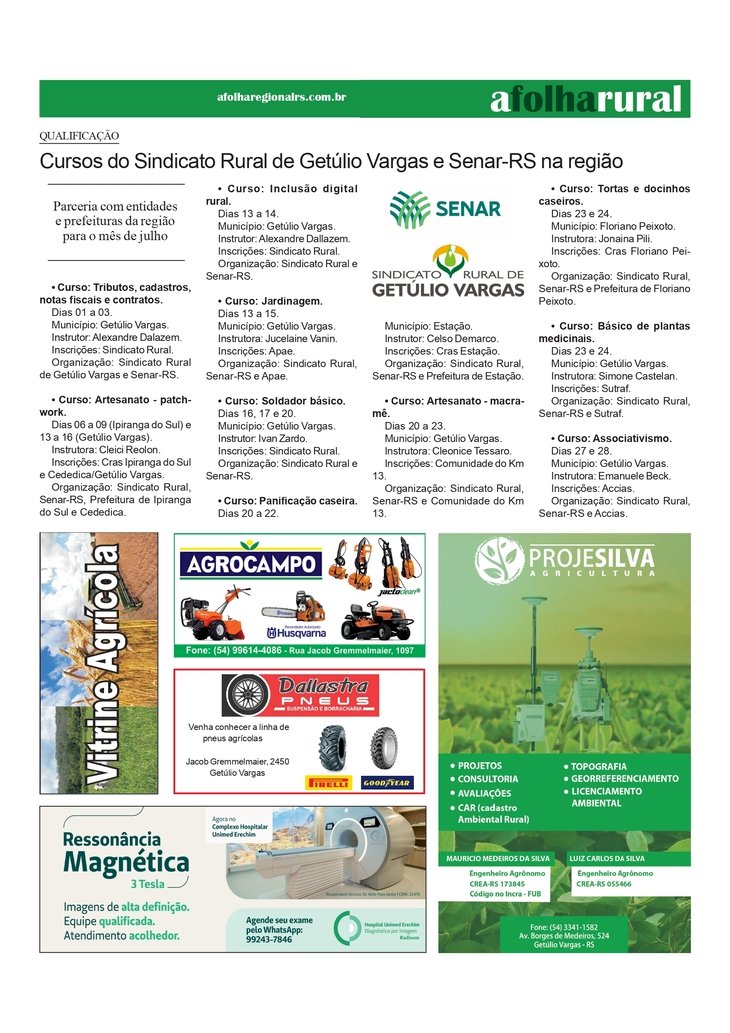 Cursos do Sindicato Rural de Getúlio Vargas e Senar-RS na região