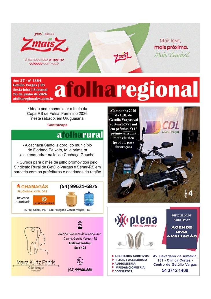 A FOLHA REGIONAL, Ano 27, nº 1.384. Getúlio Vargas RS, 26 de junho de 2026.
