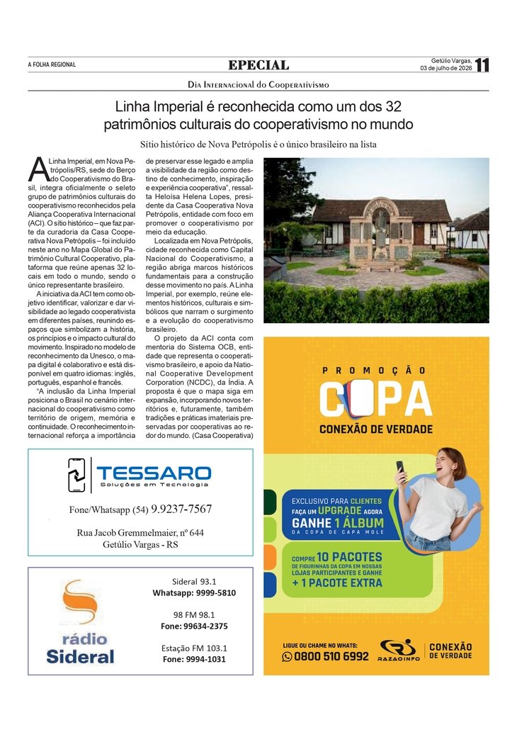 Linha Imperial é reconhecida como um dos 32 patrimônios culturais do cooperativismo no mundo