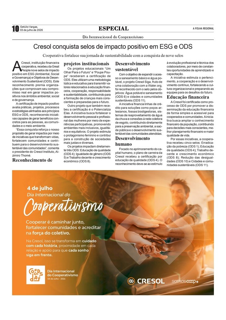 Cresol conquista selos de impacto positivo em ESG e ODS