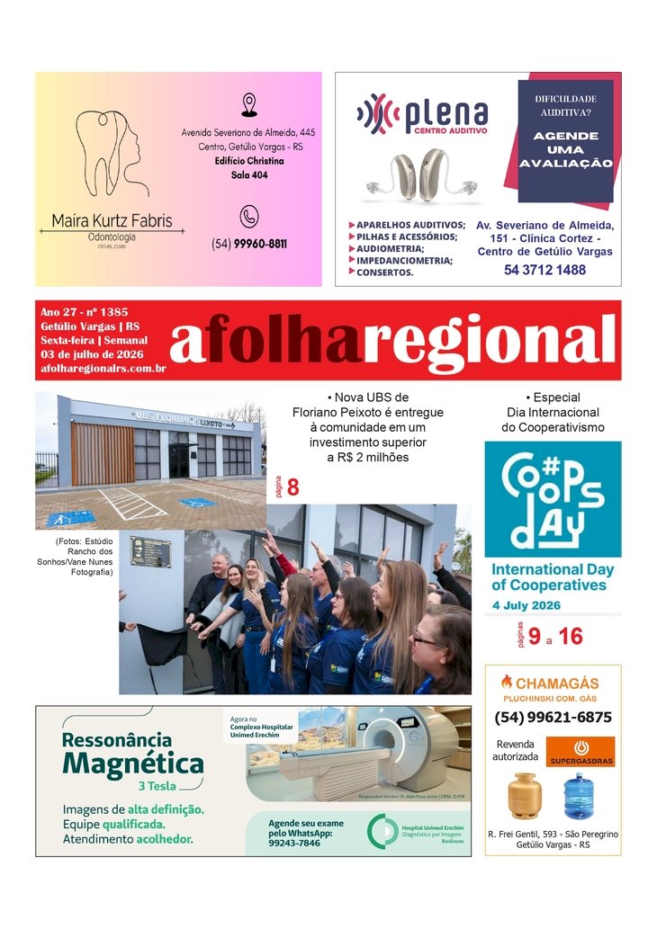 A FOLHA REGIONAL, Ano 27, nº 1.385. Getúlio Vargas RS, 03 de julho de 2026