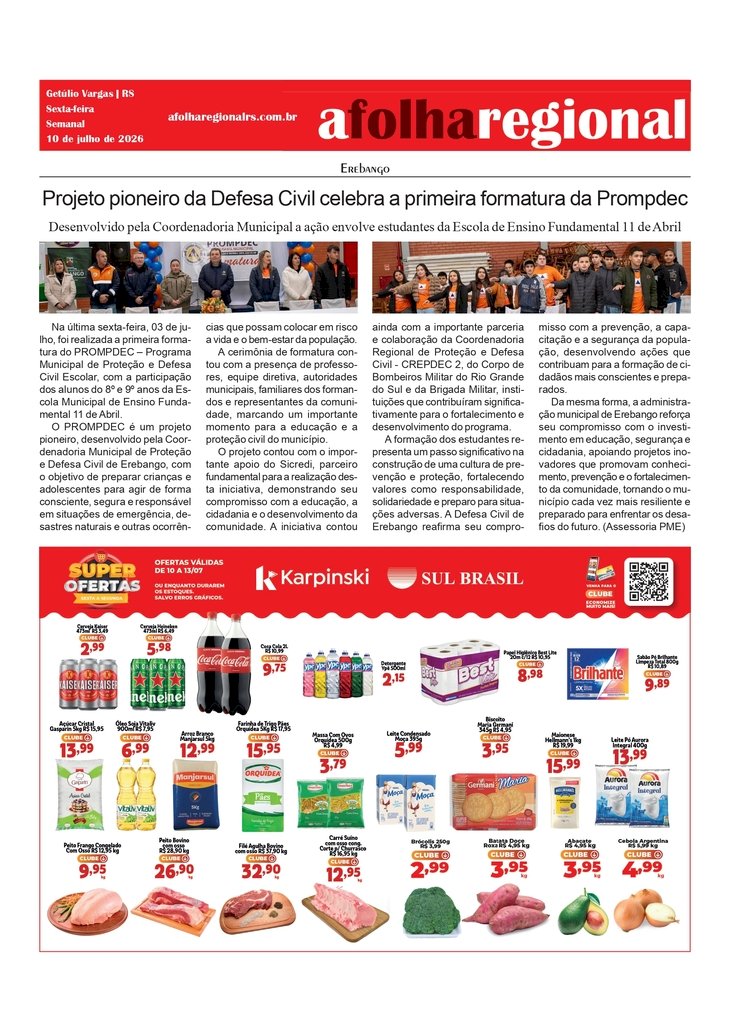 Projeto pioneiro da Defesa Civil de Erebango celebra a primeira formatura da Prompdec
