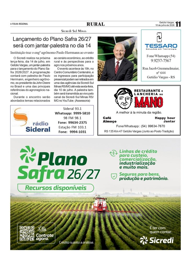 Lançamento do Plano Safra 26/27 do Sicredi Sul Minas será com jantar-palestra no dia 14