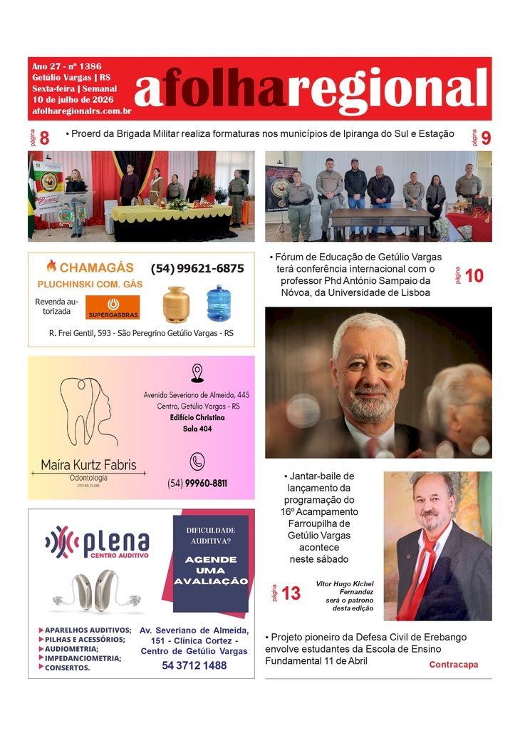 A FOLHA REGIONAL, Ano 27, nº l.386. Getúlio Vargas RS, 10 de julho de 2026.