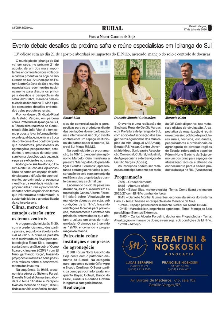 XIII Fórum Norte Gaúcho da Soja debate desafios da próxima safra e reúne especialistas em Ipiranga do Sul