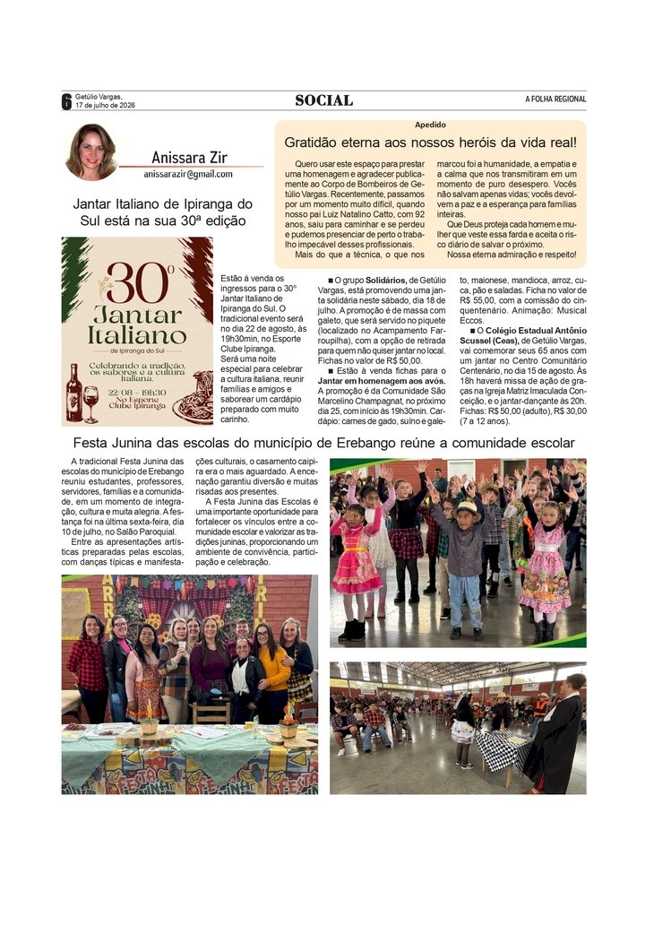 Social, por Anissara Zir. Edição de 16/7/2026