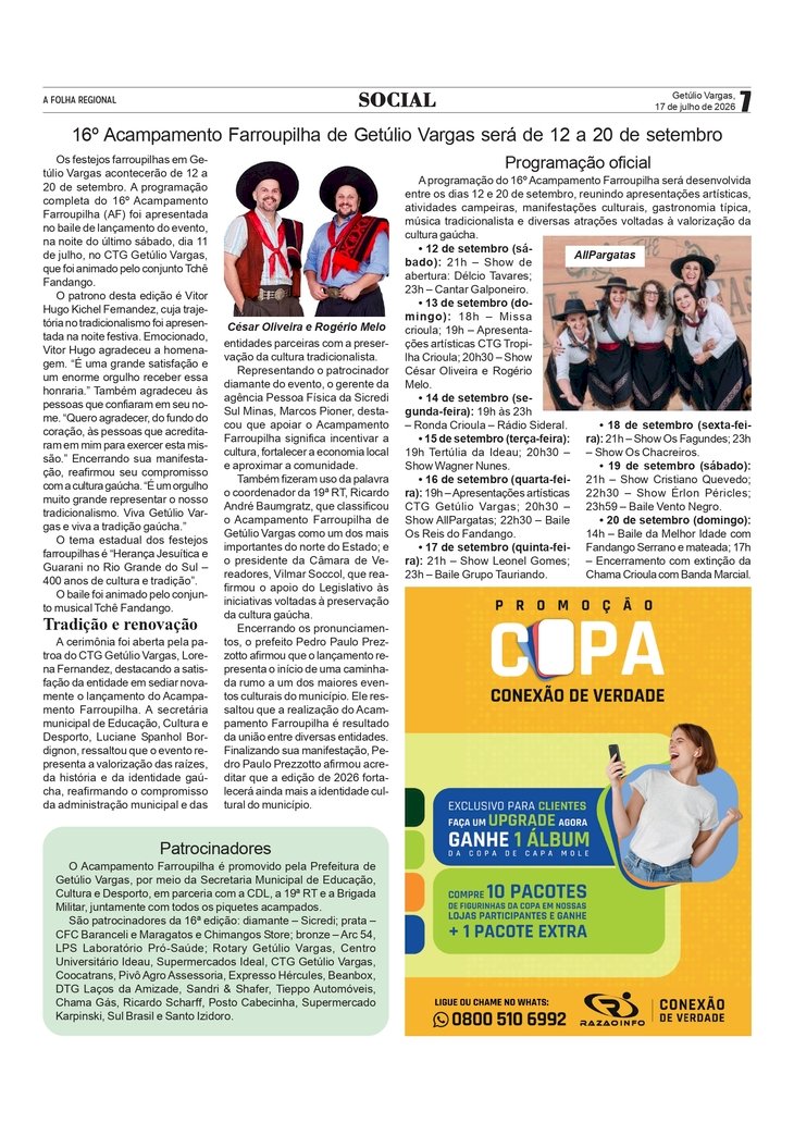Social, por Anissara Zir. Edição de 16/7/2026