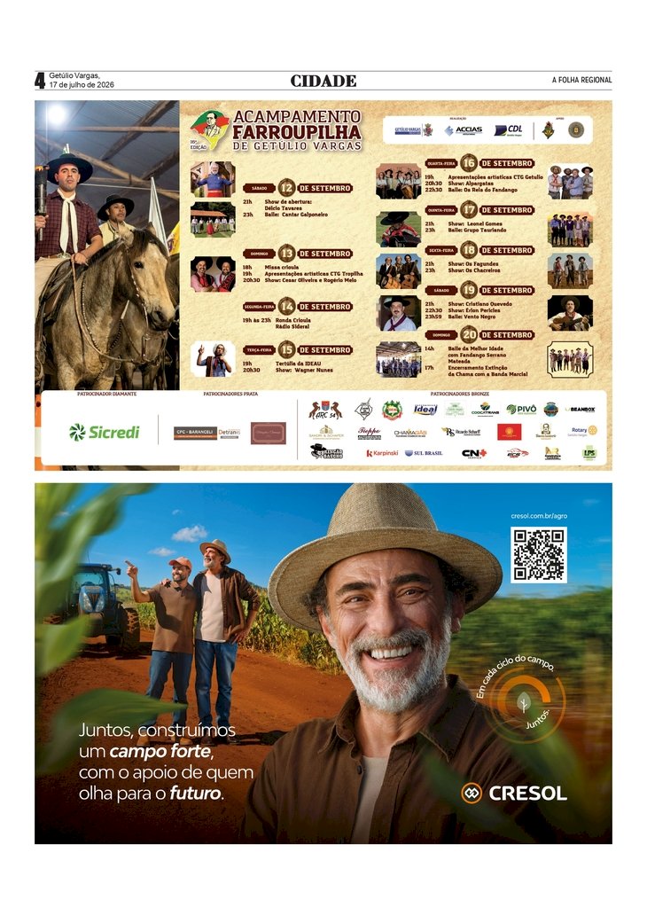 Programação do 16º Acampamento Farroupilha de Getúlio Vargas