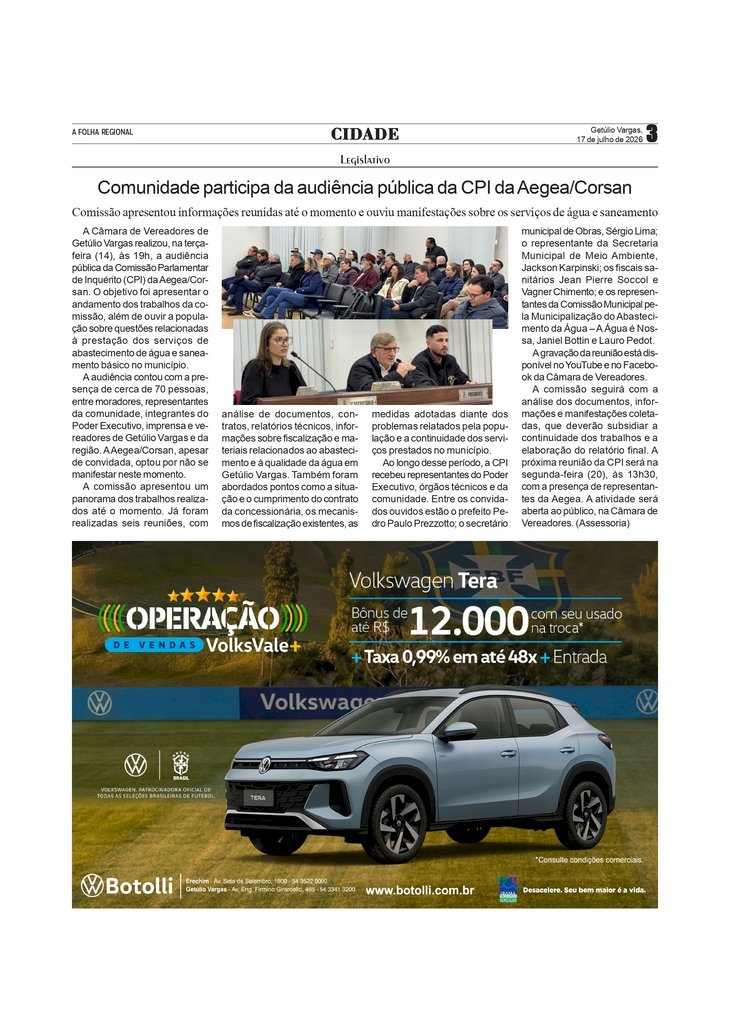 Comunidade participa da audiência pública da CPI da Aegea/Corsan