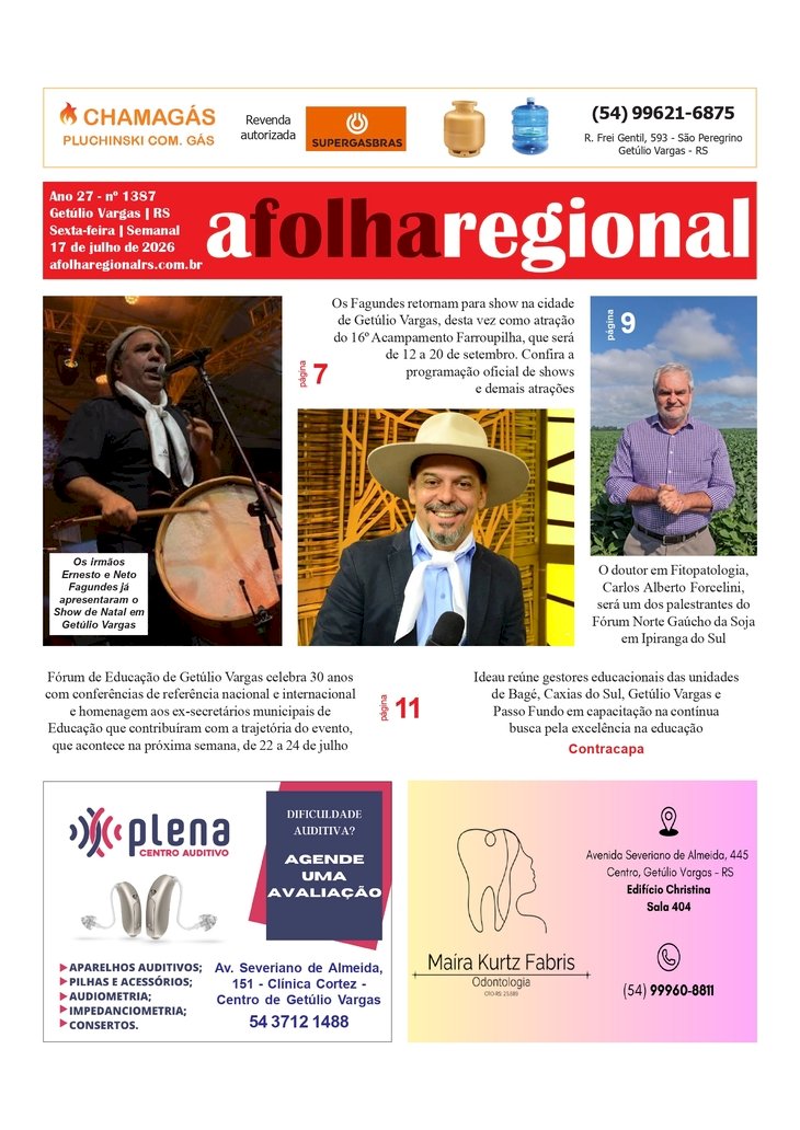 A FOLHA REGIONAL. Ano 27, nº 1.387. Getúlio Vargas RS, 16 de julho de 2026.