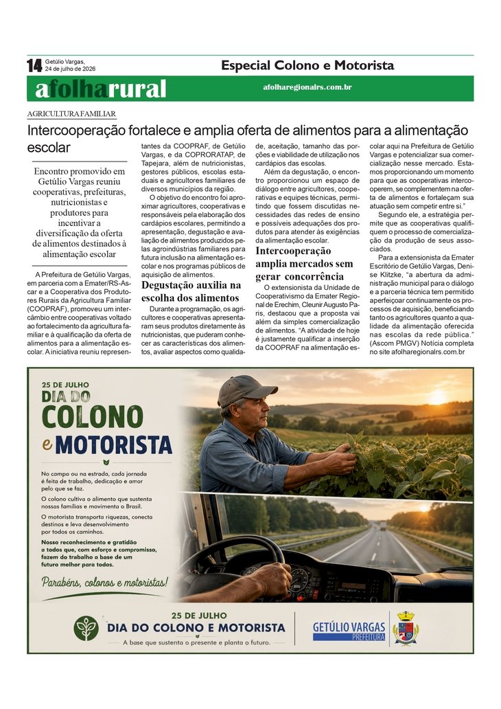 Agricultura Familiar - Intercooperação fortalece e amplia oferta de alimentos para a alimentação escolar