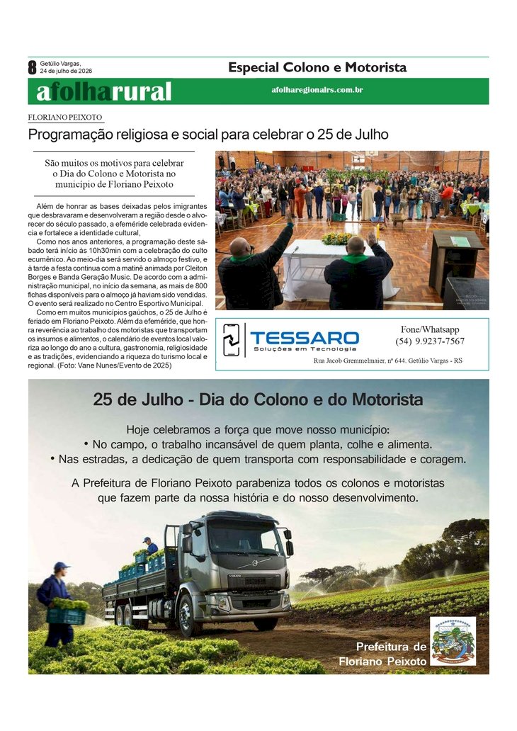 Programação religiosa e social para celebrar o 25 de Julho em Floriano Peixoto