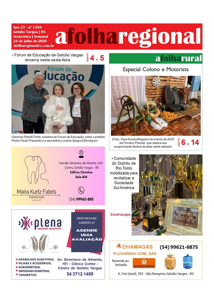 A FOLHA REGIONAL Ano 27, nº 1.387. Getúlio Vargas RS, 24 de julho de 2026.