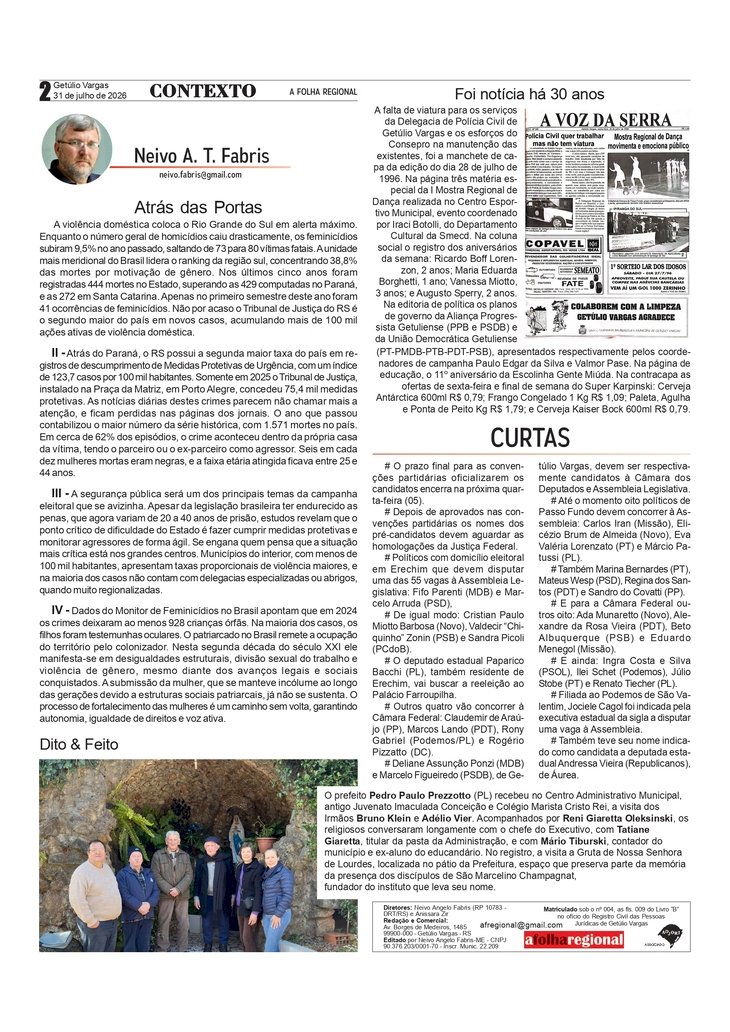 Atrás das Portas, por Neivo A T Fabris. Edição 31/7/2026