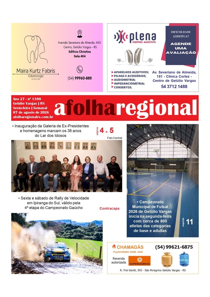 A FOLHA REGIONAL, Ano 27, nº 1.389. Getúlio Vargas RS, 07 de agosto de 2026