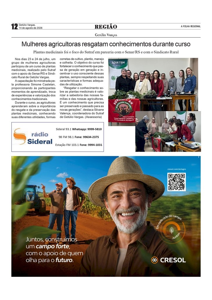 Mulheres agricultoras resgatam conhecimentos durante curso reealizado em Geúlio Vargas