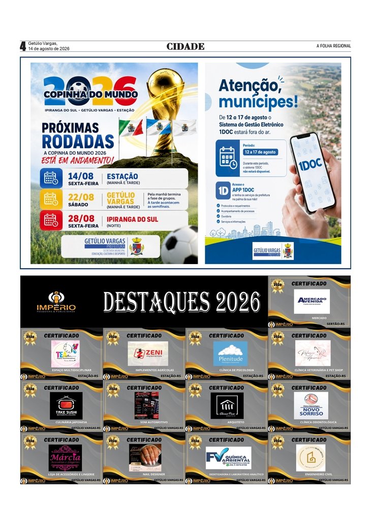 Destaques 2026 - Império Pesquisas & Publicidade /  Informe da Prefeitura Municipal de Getúlio Vargas.