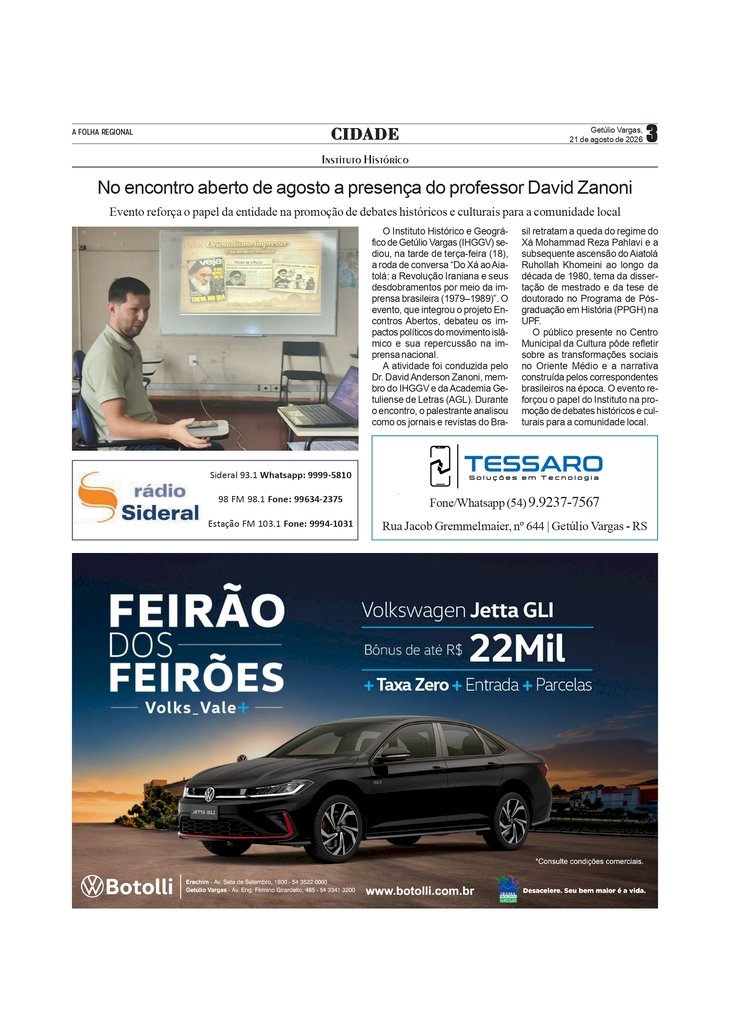 Instituto Histórico - No encontro aberto de agosto a presença do professor David Zanoni