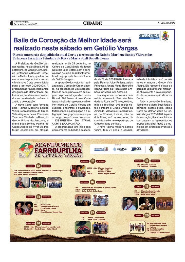 Baile de Coroação da Melhor Idade será realizado neste sábado em Getúlio Vargas