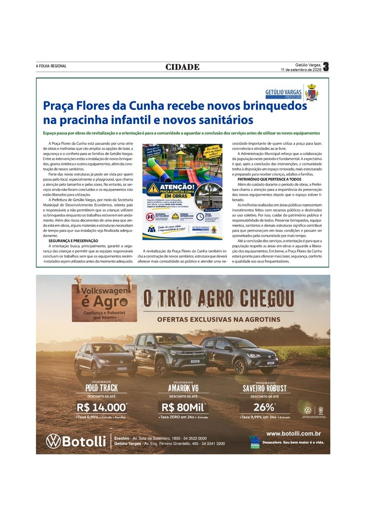 Praça Flores da Cunha recebe novos brinquedos e sanitários