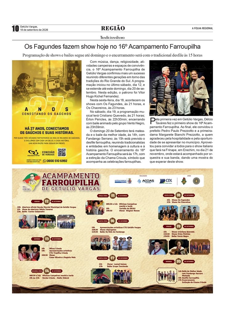 Os Fagundes fazem show hoje no 16º Acampamento Farroupilha de Getúlio Vargas