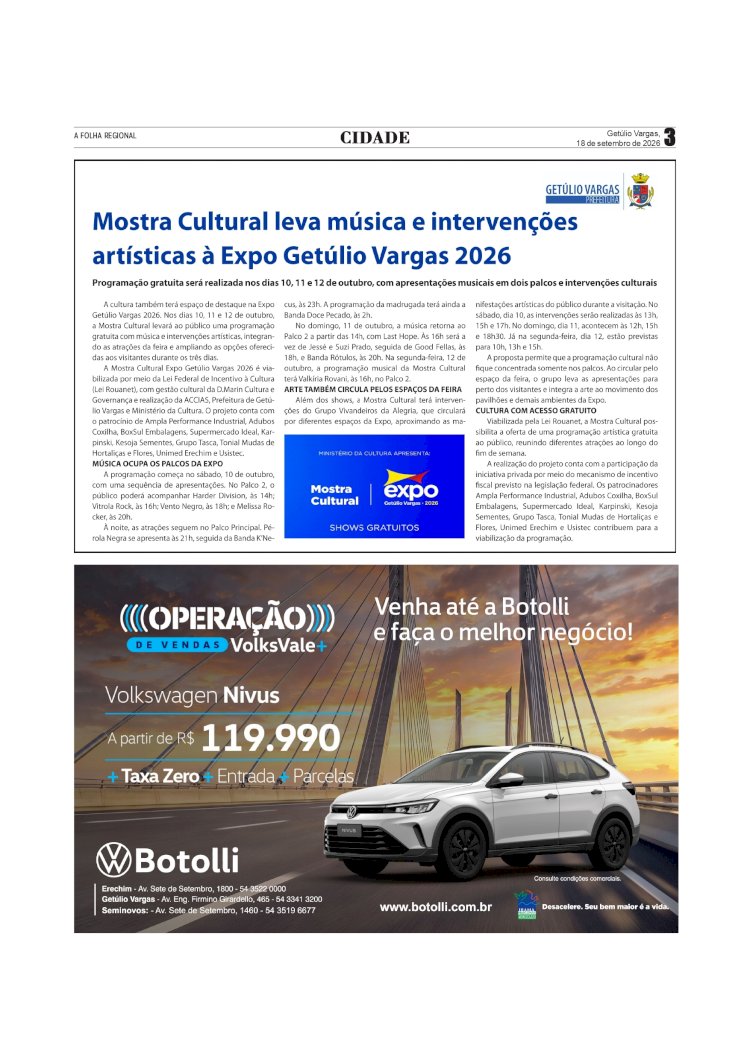 Mostra Cultural leva música e intervenções artísticas à Expo Getúlio Vargas 2026