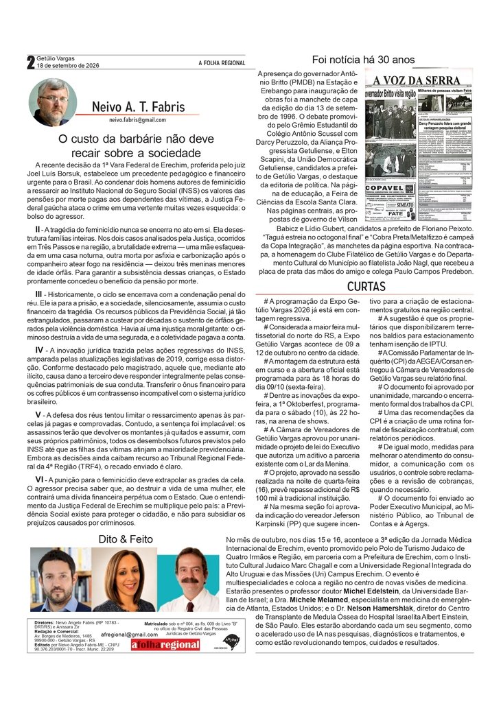 O custo da barbárie, por Neivo A T Fabris. Coluna de 18/9/2026