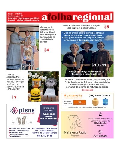 A FOLHA REGIONAL. Ano 27. nº 1.395. Getúlio Vargas RS, 18 de dezembro de 2026.