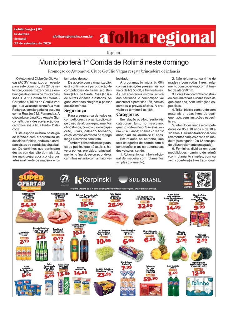 Município terá 1ª Corrida de Rolimã neste domingo