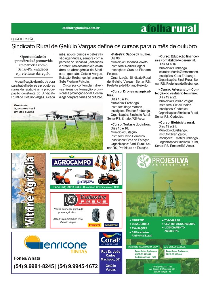Sindicato Rural de Getúlio Vargas define os cursos para o mês de outubro