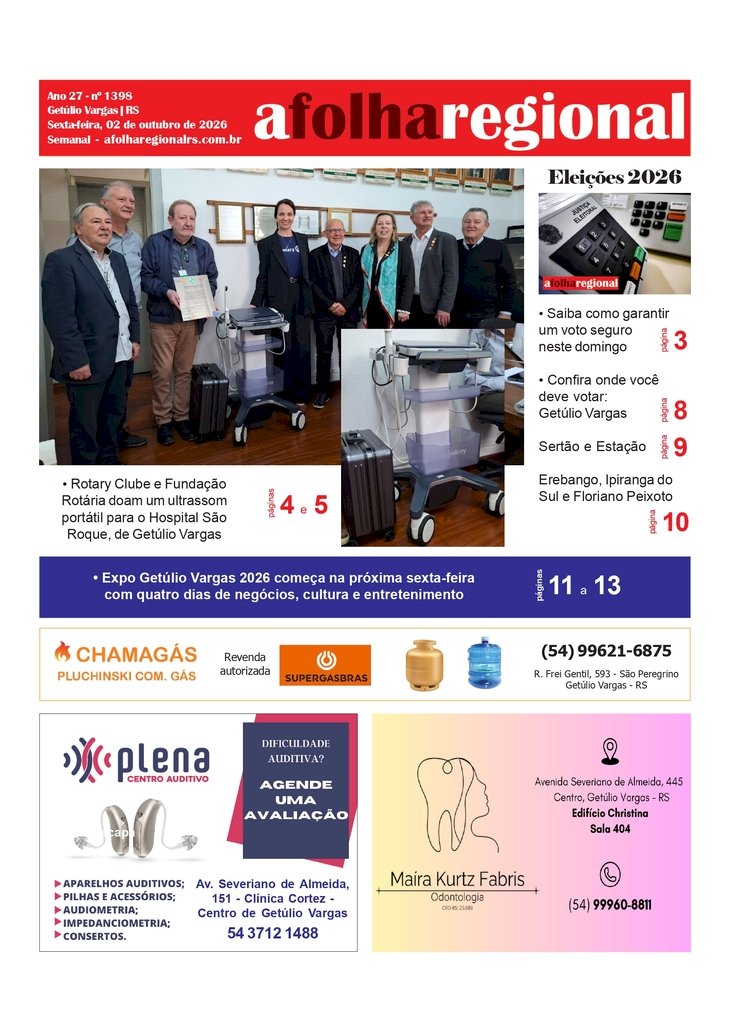 A FOLHA REGIONAL Ano 27, nº 1.397. Getúlio Vargas RS, 02 de outubro de 2026