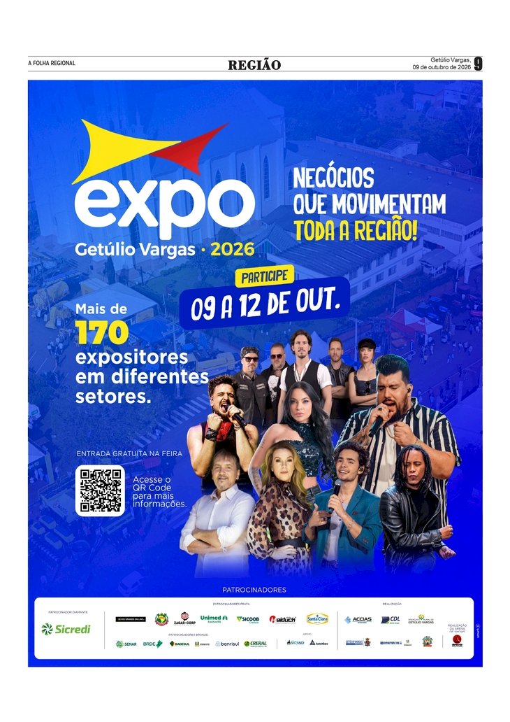 Expo Getúlio Vargas 2026 - Programação intensa desta sexta-feira, dia 09 de outubro, até o feriado desta segunda-feira, dia 12.