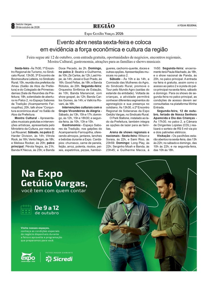Expo Getúlio Vargas 2026 abre nesta sexta-feira e coloca em evidência a força econômica e cultural da região
