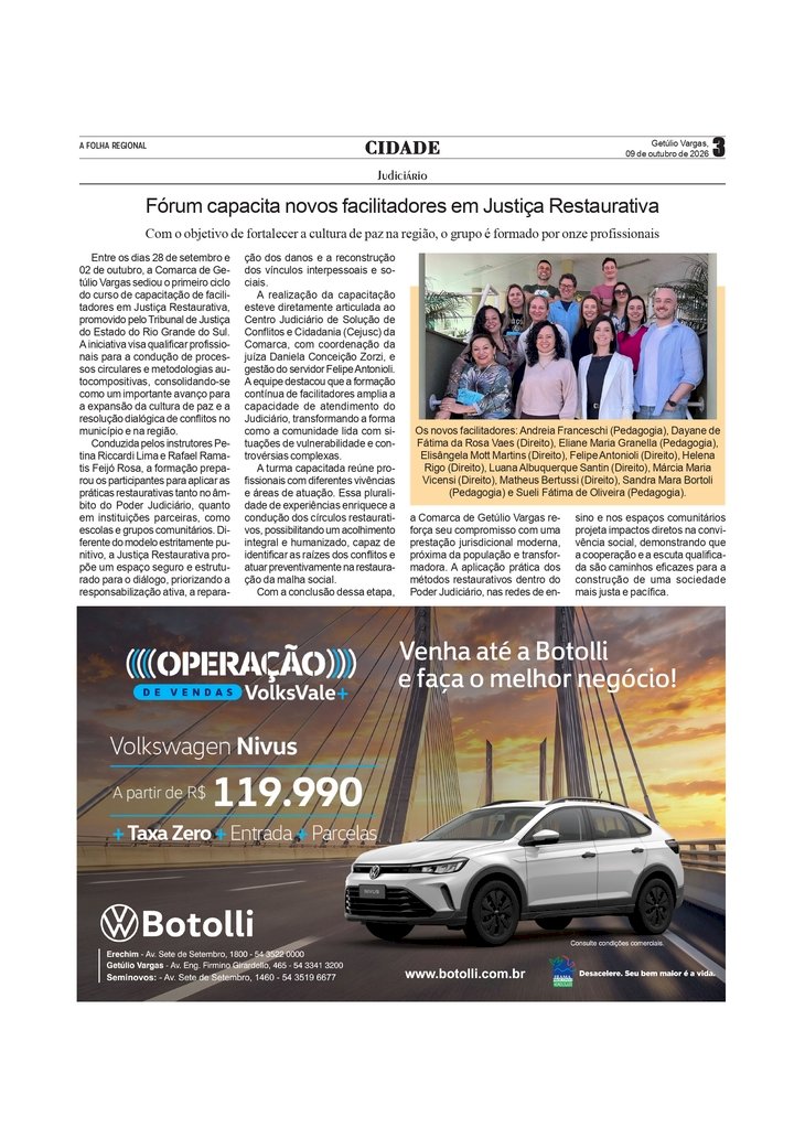Fórum da Comarca de Getúlio Vargas capacita novos facilitadores em Justiça Restaurativa