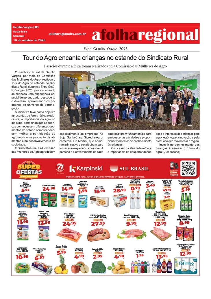 Expo Getúlio Vargas 2026 - Tour do Agro encanta crianças no estande do Sindicato Rural